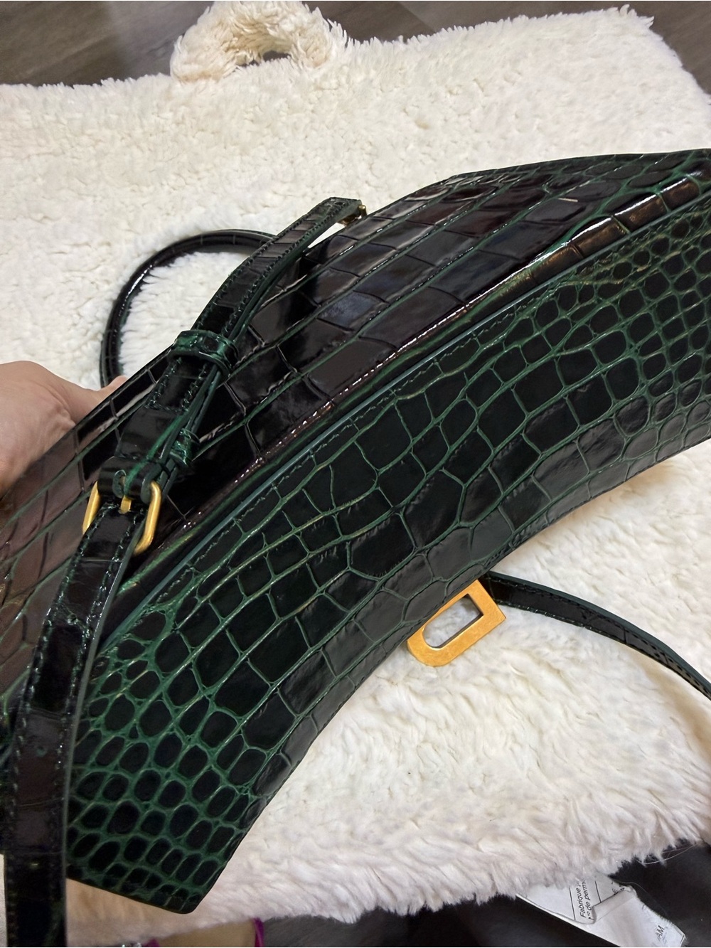 Balenciaga Hourglass Mini Top Handle Bag in Dark Green Croc Embossed - Picture 4 of 5